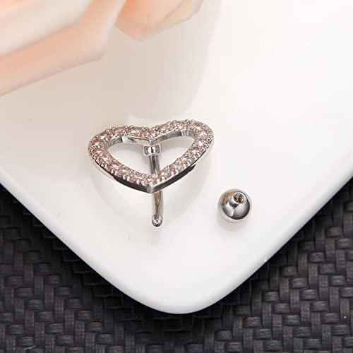 Harlermoon Heart Belly Button Rings CZ Crystal Belly Button Rings 14G Surgical Steel Piercing Jewelry (heart silver)