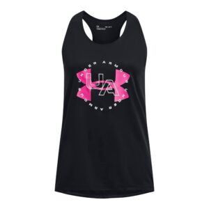 Under Armour Girls' Tech Big Logo Tank, (002) Black/Gray Mist/Rebel Pink, Youth X-Small