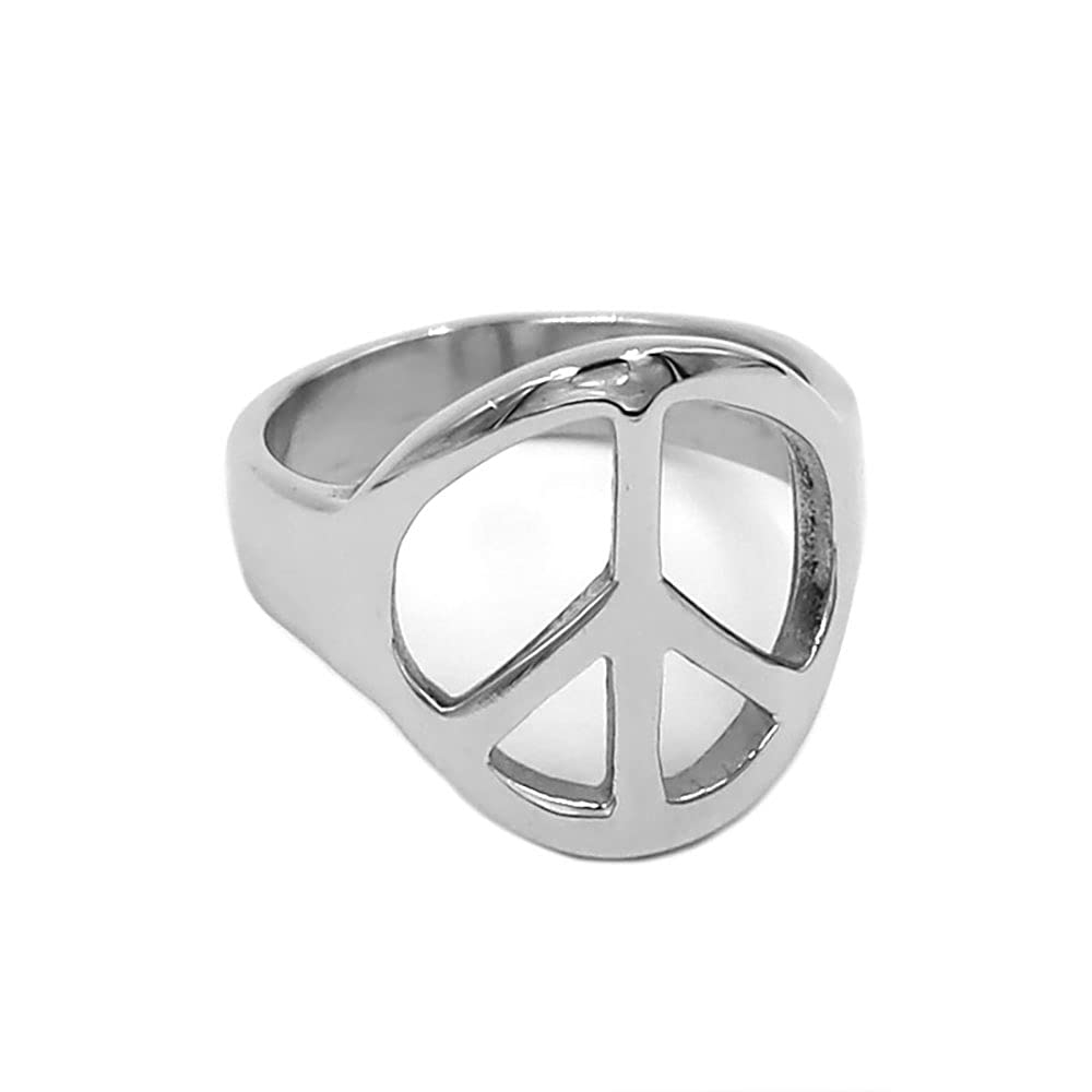 STBZCXH Fashion Peace Ring Stainless Steel Charm Jewelry Classic World Peace Sign Biker Men Women Ring Gift (7)