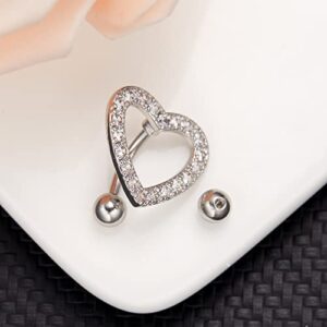 Harlermoon Heart Belly Button Rings CZ Crystal Belly Button Rings 14G Surgical Steel Piercing Jewelry (heart silver)