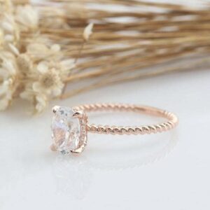 BeBold 1.5ct Oval Cut Simulated Diamond CZ Engagement Ring for Women Twist Rope Style Rose Gold Plated