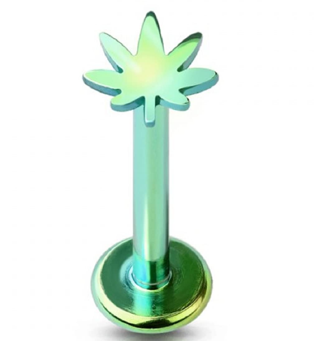 Body Accentz Labret Stud Internally Threaded Marijuana Top 316L surgical steel Pot Leaf