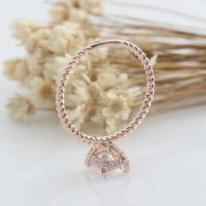 BeBold 1.5ct Oval Cut Simulated Diamond CZ Engagement Ring for Women Twist Rope Style Rose Gold Plated