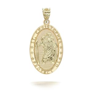 Sideways Crosses 10k Yellow Gold St Christopher Medal Patron Saint of Travelers Catholic Protection in Solid Gold Charm Pendant