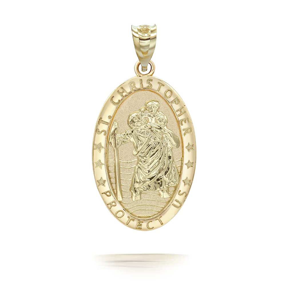 Sideways Crosses 10k Yellow Gold St Christopher Medal Patron Saint of Travelers Catholic Protection in Solid Gold Charm Pendant