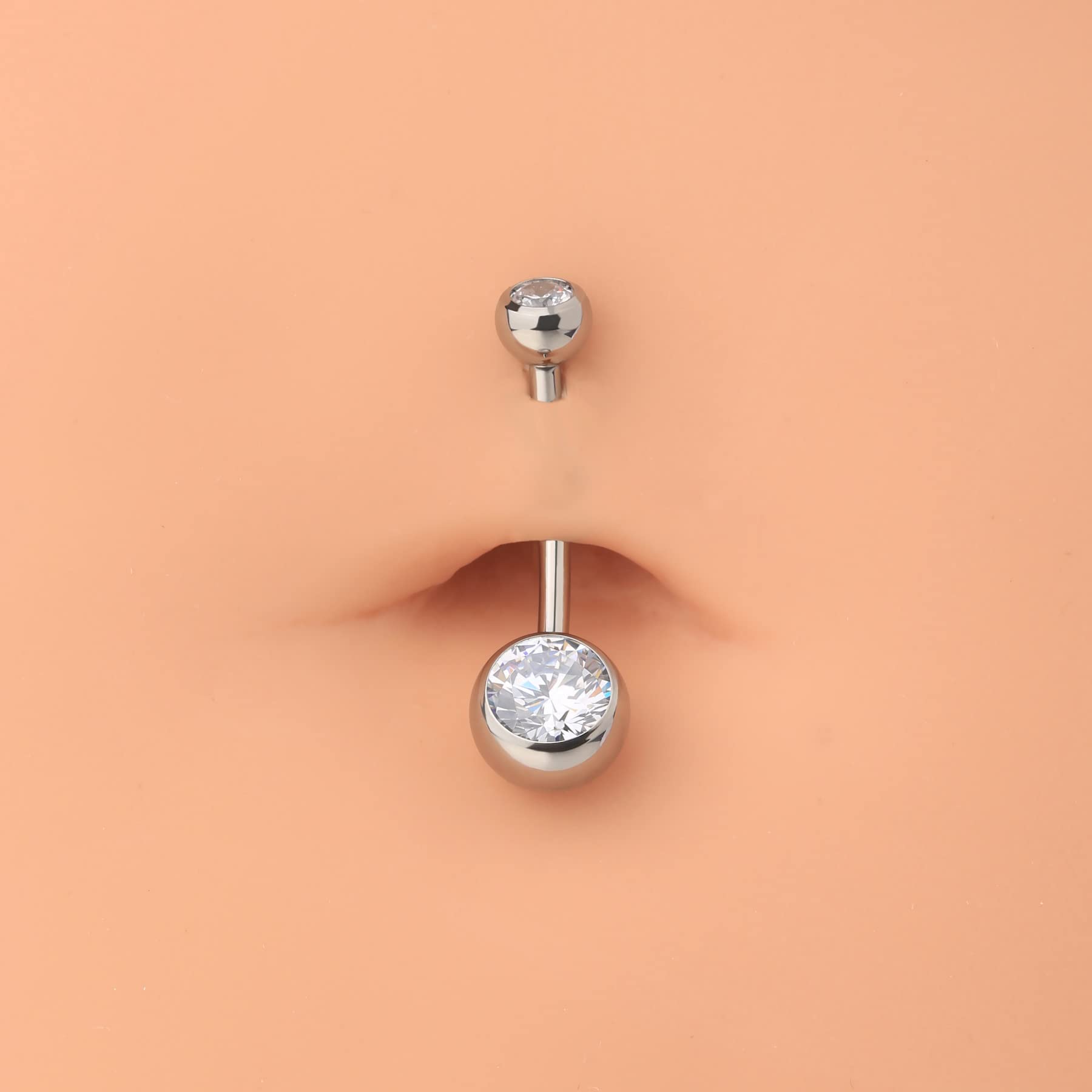 OUFER 16mm Titanium Belly Button Rings Internally Threaded Navel Piercing Jewelry Round CZ Belly Ring for Women