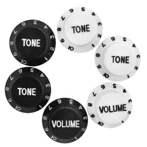 6 pcs Guitar Plastic Knob, lyfLux 2 Sets of Electric Guitar Timbre Control Knob, For Electric Guitar Bass Volume Control, 2 Volume Keys, 4 TONE Keys, (Black and White)