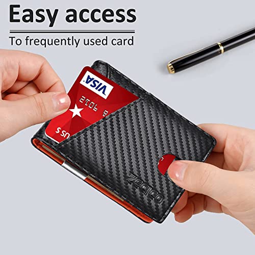 ZECICO Mens Slim Wallet Money Clip: Bifold Leanther Wallets RFID Blocking Front Pocket Wallets Credit Card Holder with ID Window Gifts for Men