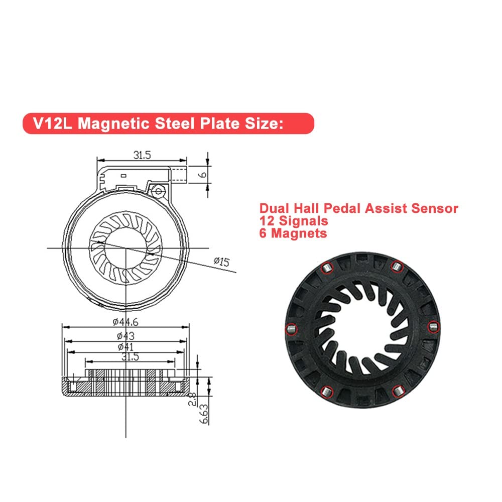 Ebike PAS V12 Pedal Auxiliary Sensor,Black Built-in Induction Magnetic Point,Bicycle Electric Modification System Accessories, V12 SM