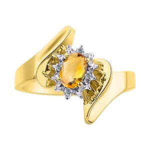 Rylos Floral Designer Ring with 6X4MM Oval Gemstone & Sparkling Diamonds in Yellow Gold Plated Silver- Birthstone Citrine Jewelry Size 7