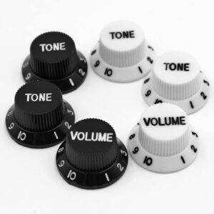 6 pcs Guitar Plastic Knob, lyfLux 2 Sets of Electric Guitar Timbre Control Knob, For Electric Guitar Bass Volume Control, 2 Volume Keys, 4 TONE Keys, (Black and White)