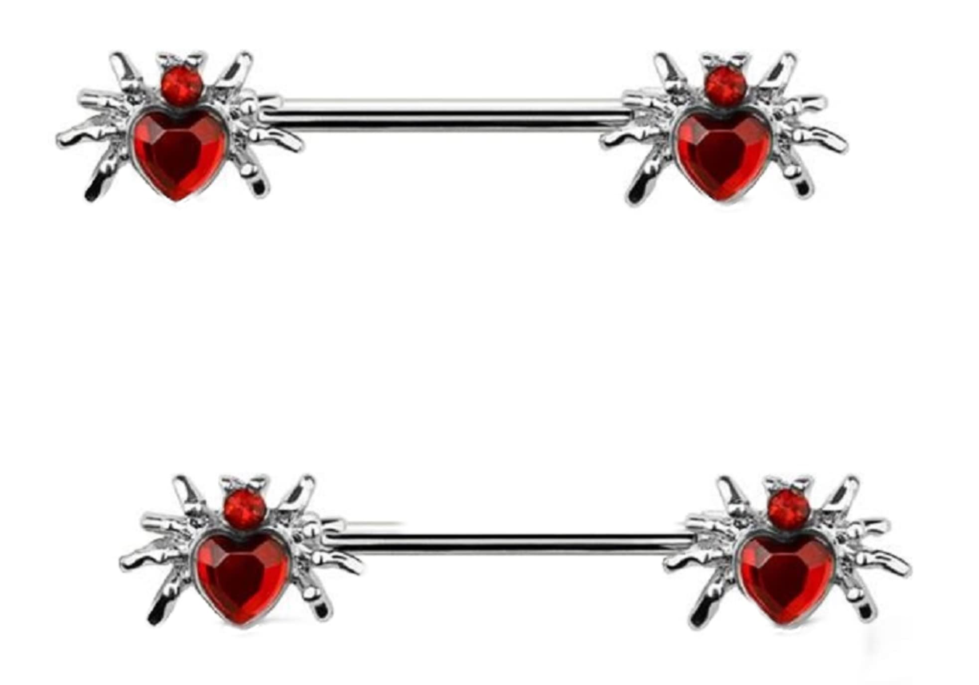 Body Accentz Nipple Ring HEART SPIDER ENDS 316L SURGICAL STEEL BAR