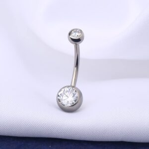 OUFER 16mm Titanium Belly Button Rings Internally Threaded Navel Piercing Jewelry Round CZ Belly Ring for Women