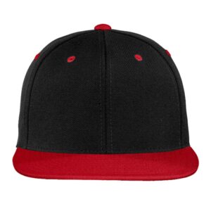 Sport-Tek® Flat Bill Snapback Cap STC19 / Custom Hats/Embroidery Hats/Monogram Hats/Custom Snapback/Custom Embroidery (Black/True Red)