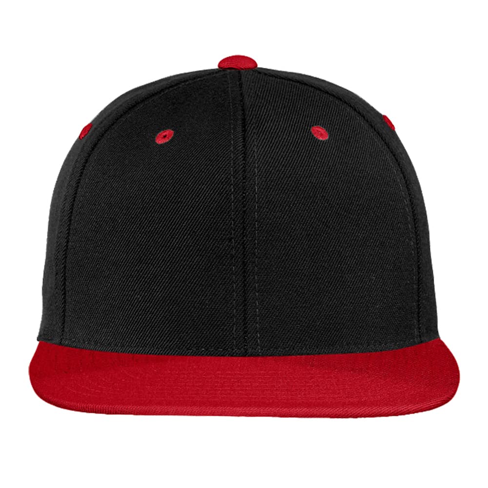 Sport-Tek® Flat Bill Snapback Cap STC19 / Custom Hats/Embroidery Hats/Monogram Hats/Custom Snapback/Custom Embroidery (Black/True Red)