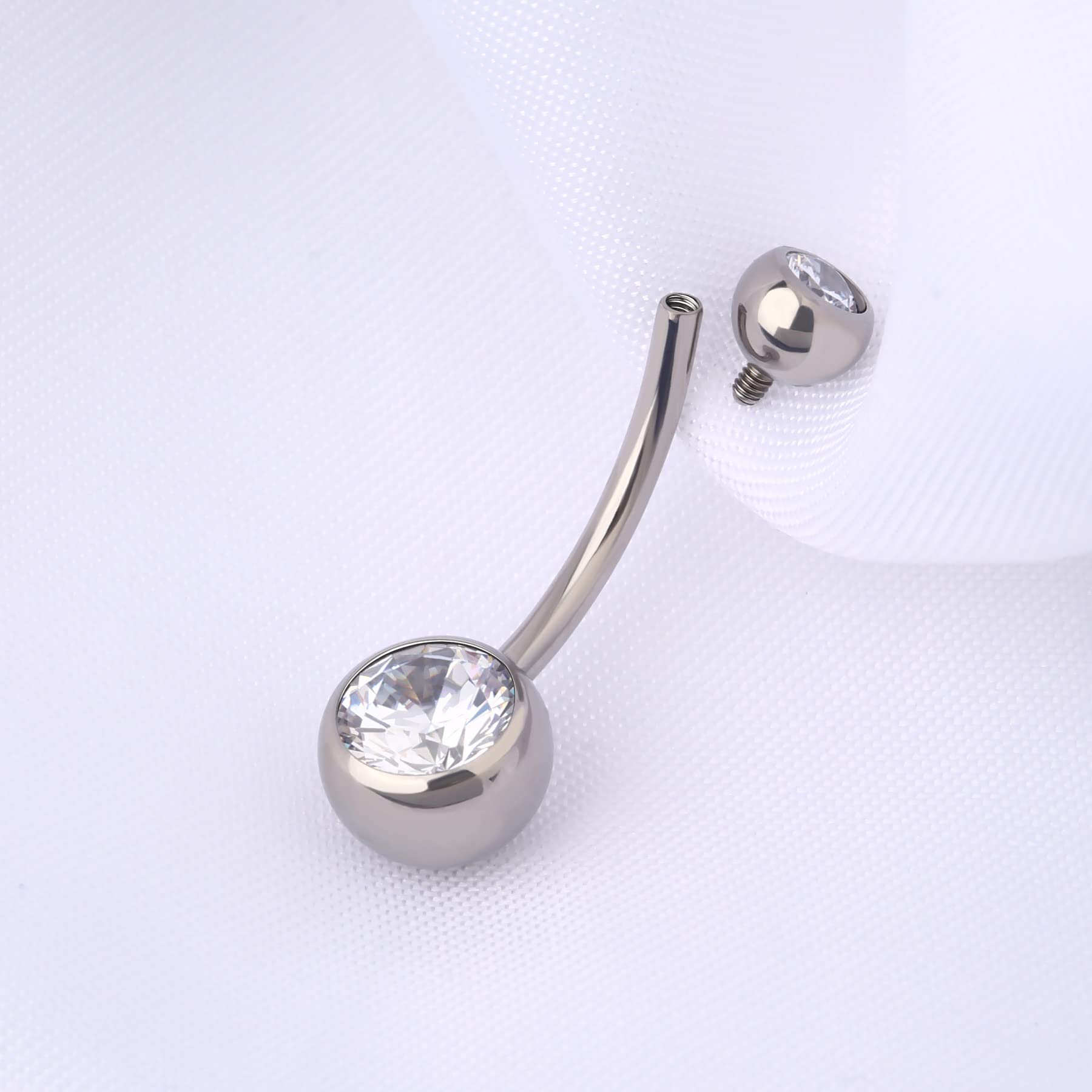 OUFER 16mm Titanium Belly Button Rings Internally Threaded Navel Piercing Jewelry Round CZ Belly Ring for Women