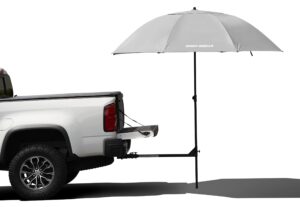 sport-brella umbrella with holder and stand that fits into trailer hitch for tailgates, grey