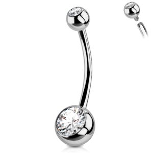 oufer 16mm titanium belly button rings internally threaded navel piercing jewelry round cz belly ring for women