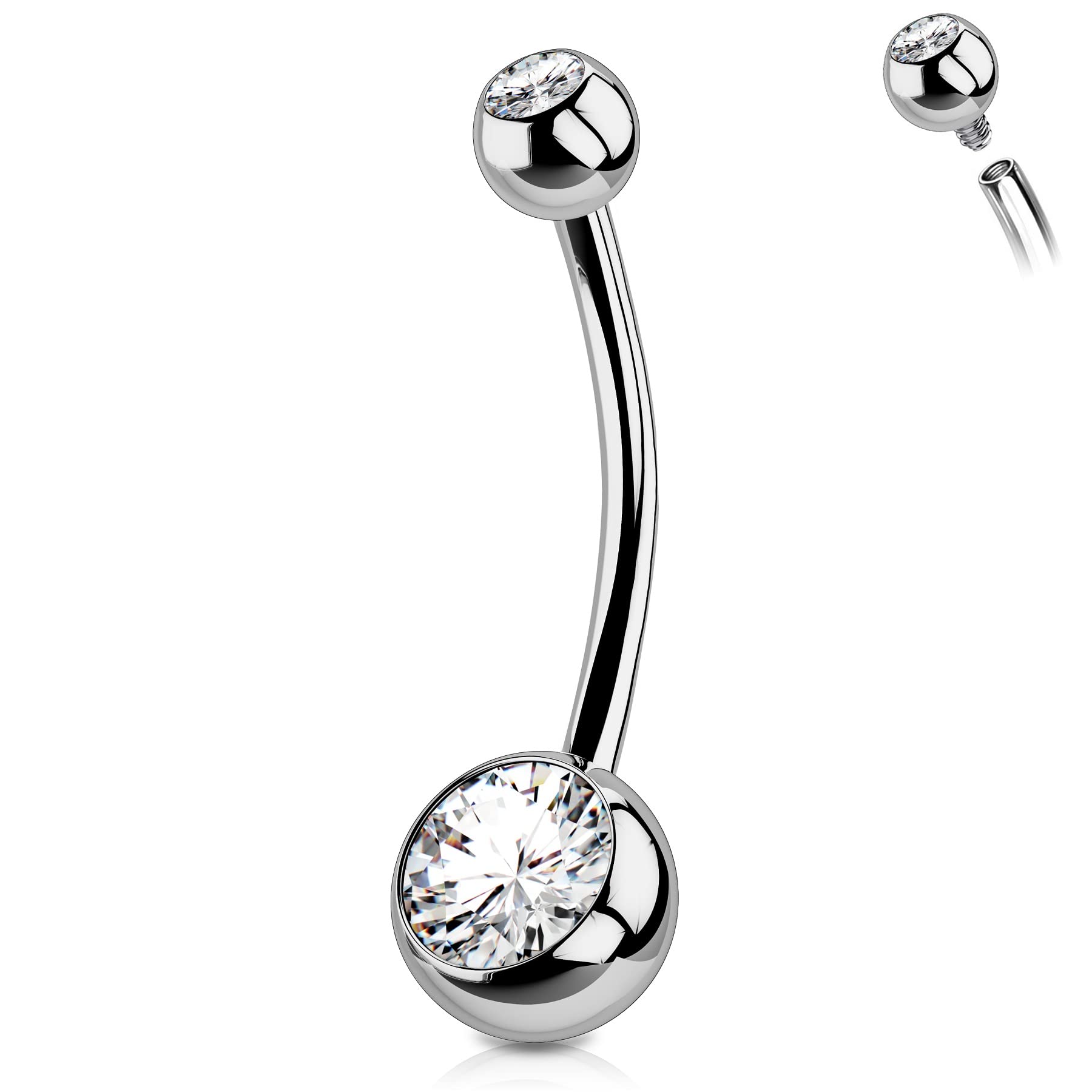 OUFER 16mm Titanium Belly Button Rings Internally Threaded Navel Piercing Jewelry Round CZ Belly Ring for Women