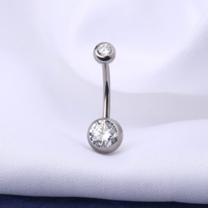 OUFER 16mm Titanium Belly Button Rings Internally Threaded Navel Piercing Jewelry Round CZ Belly Ring for Women