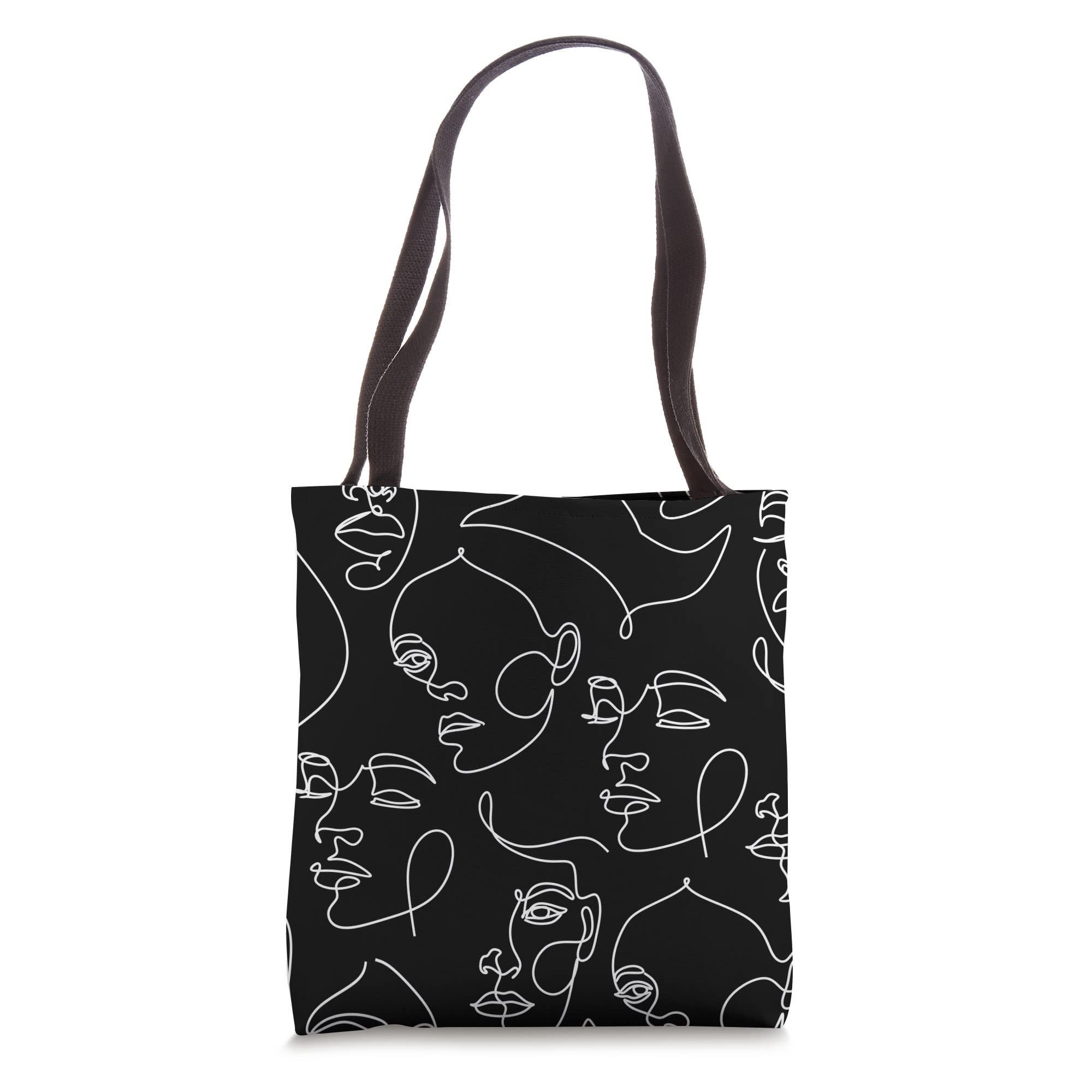 Black and White Neutral Faces Outline Abstract Women Line Tote Bag