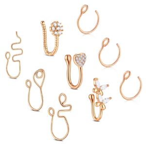 TOKRING 6PCS Fake Nose Ring, Fake Piercing Nose Cuffs, Stainless Steel Faux Nose Ring Hoop, Non-Pierced Lip Ear Nose Body Jewelry Unisex