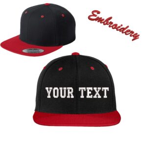 sport-tek® flat bill snapback cap stc19 / custom hats/embroidery hats/monogram hats/custom snapback/custom embroidery (black/true red)