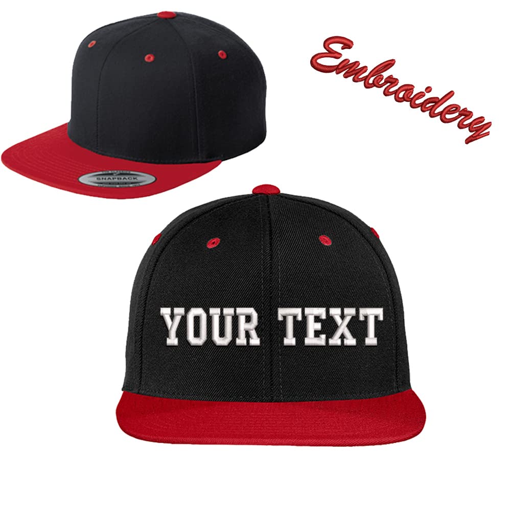 Sport-Tek® Flat Bill Snapback Cap STC19 / Custom Hats/Embroidery Hats/Monogram Hats/Custom Snapback/Custom Embroidery (Black/True Red)