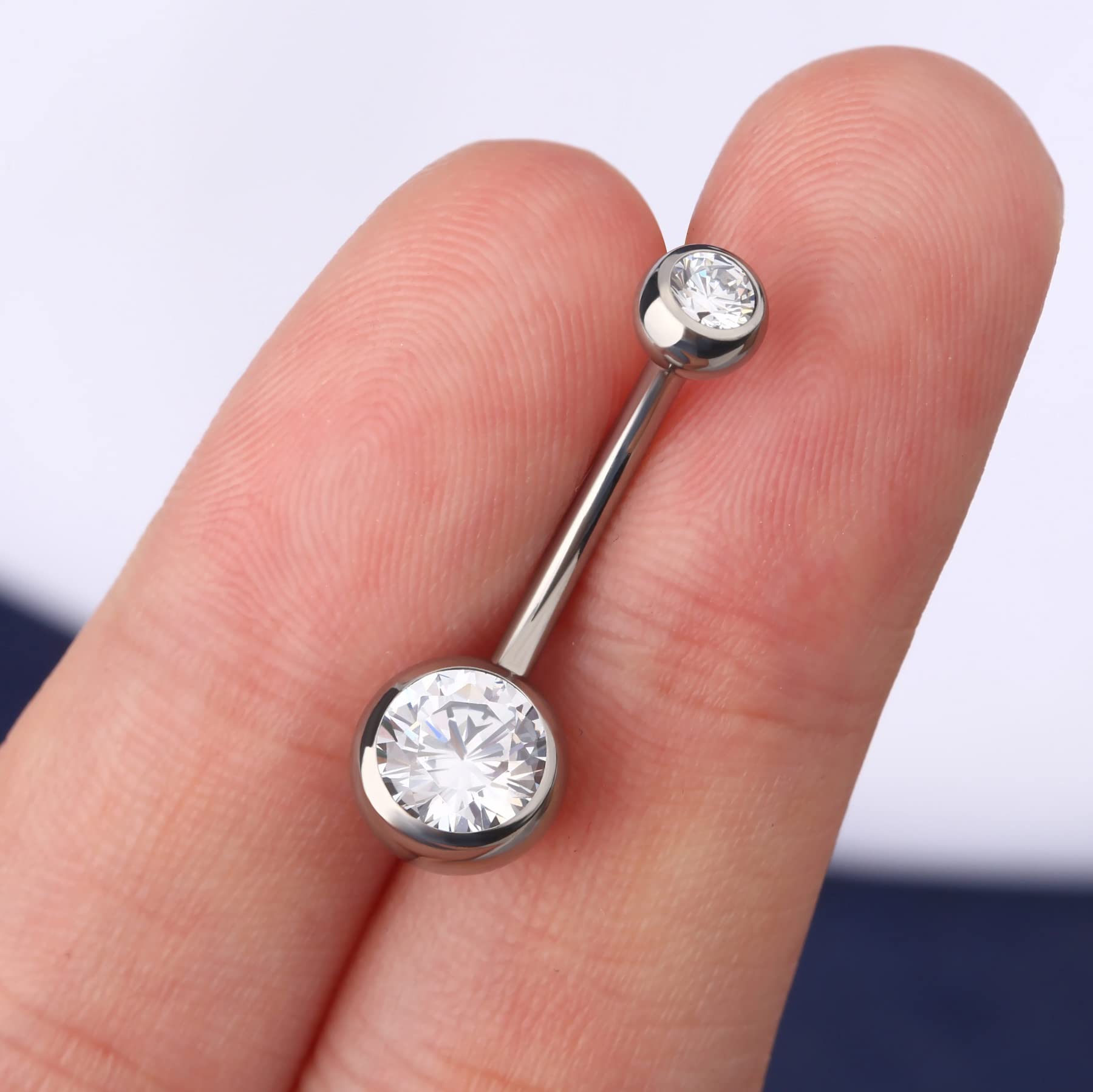 OUFER 16mm Titanium Belly Button Rings Internally Threaded Navel Piercing Jewelry Round CZ Belly Ring for Women