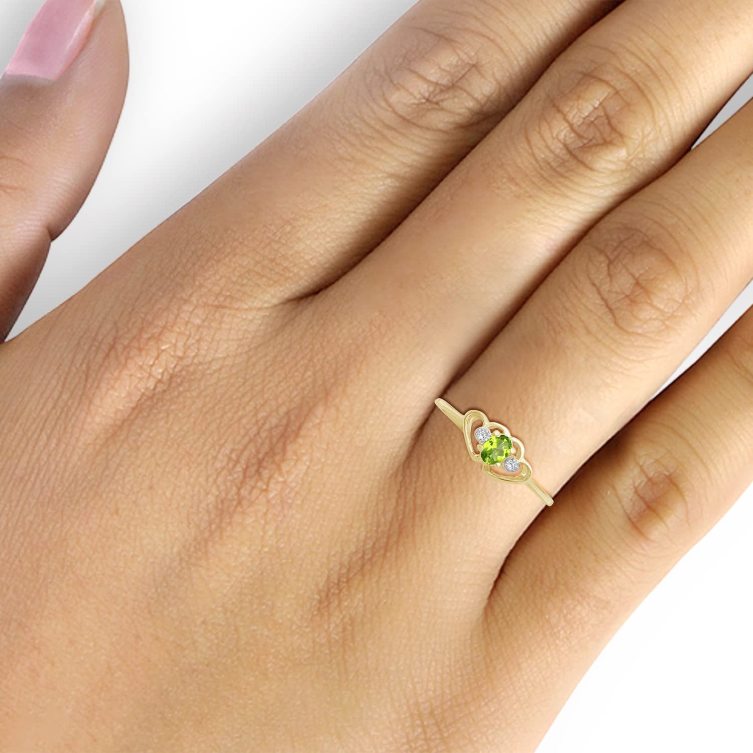 JEWELEXCESS 0.18 CTW Peridot & Accent White Diamonds Ring in 14K Gold Over Silver