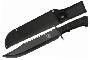 szco supplies 15” 2nd amendment rubberized handle sawback bowie blade outdoor survival knife with sheath,black,211559-sa