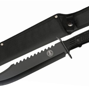 SZCO Supplies 15” 2nd Amendment Rubberized Handle Sawback Bowie Blade Outdoor Survival Knife With Sheath,Black,211559-SA