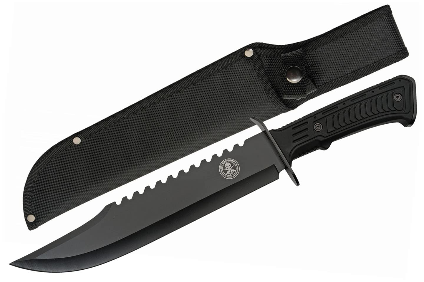 SZCO Supplies 15” 2nd Amendment Rubberized Handle Sawback Bowie Blade Outdoor Survival Knife With Sheath,Black,211559-SA