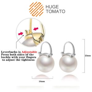 HUGE TOMATO Akoya White Pearl Drop Earrings, 14mm Elegant Big Pearl Earrings S925 Silver Pin Clasp for Women Fashion, Dangle Hoop Earrings for Gift