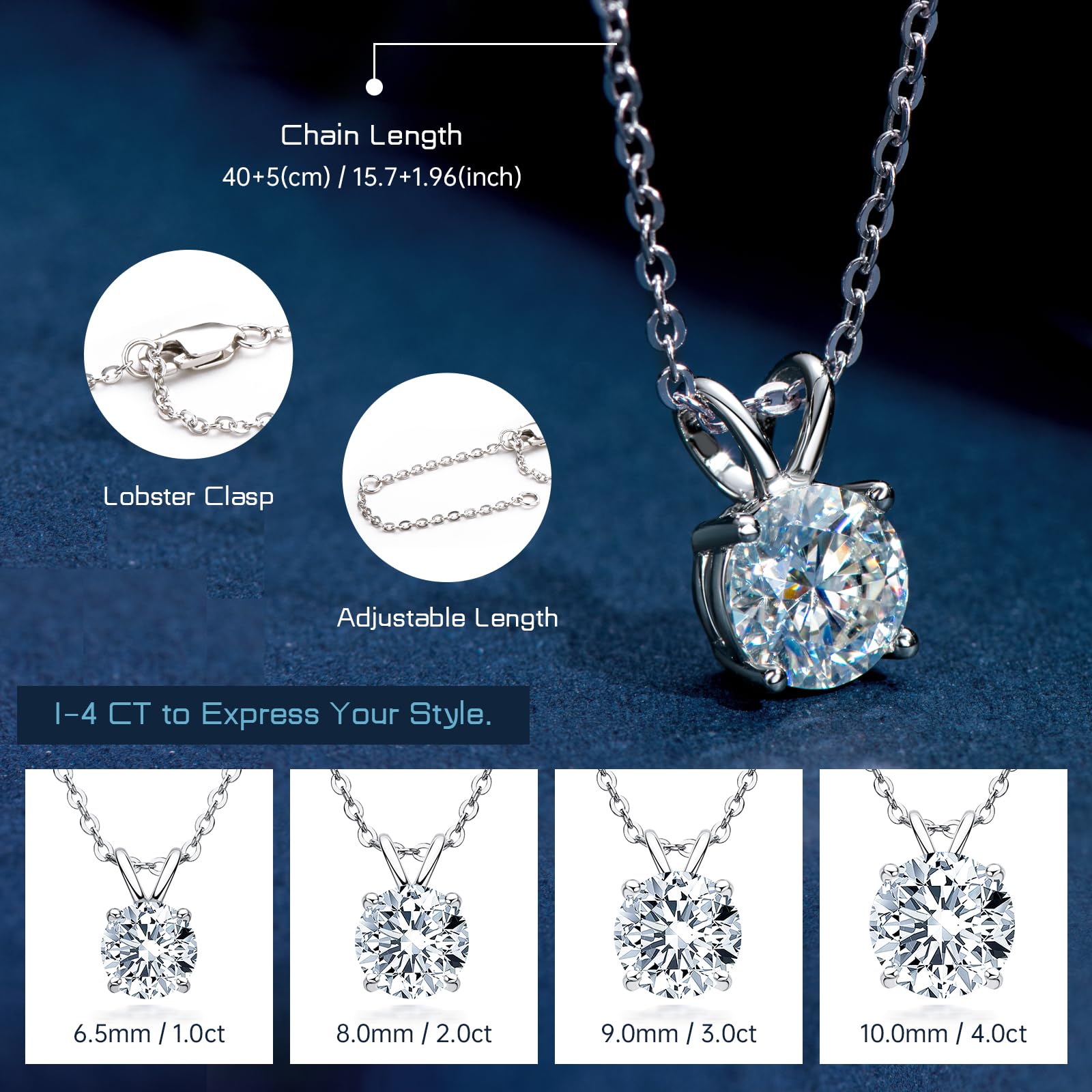 AINUOSHI Moissanite Necklaces for Women, Sterling Silver Necklace 1ct Round Diamond Pendant 18K White Gold Plated Jewelry Gifts for Women Mom Wife Girlfriend Mothers Day Christmas New Year Gifts