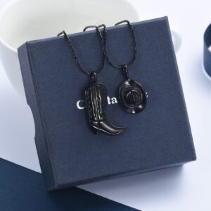 constantlife 2 Pack Cremation Jewelry for Ashes Stainless Steel Cowboy Boot & Hat Urn Necklace Keepsake Memorial Pendant for Women Men (Black)