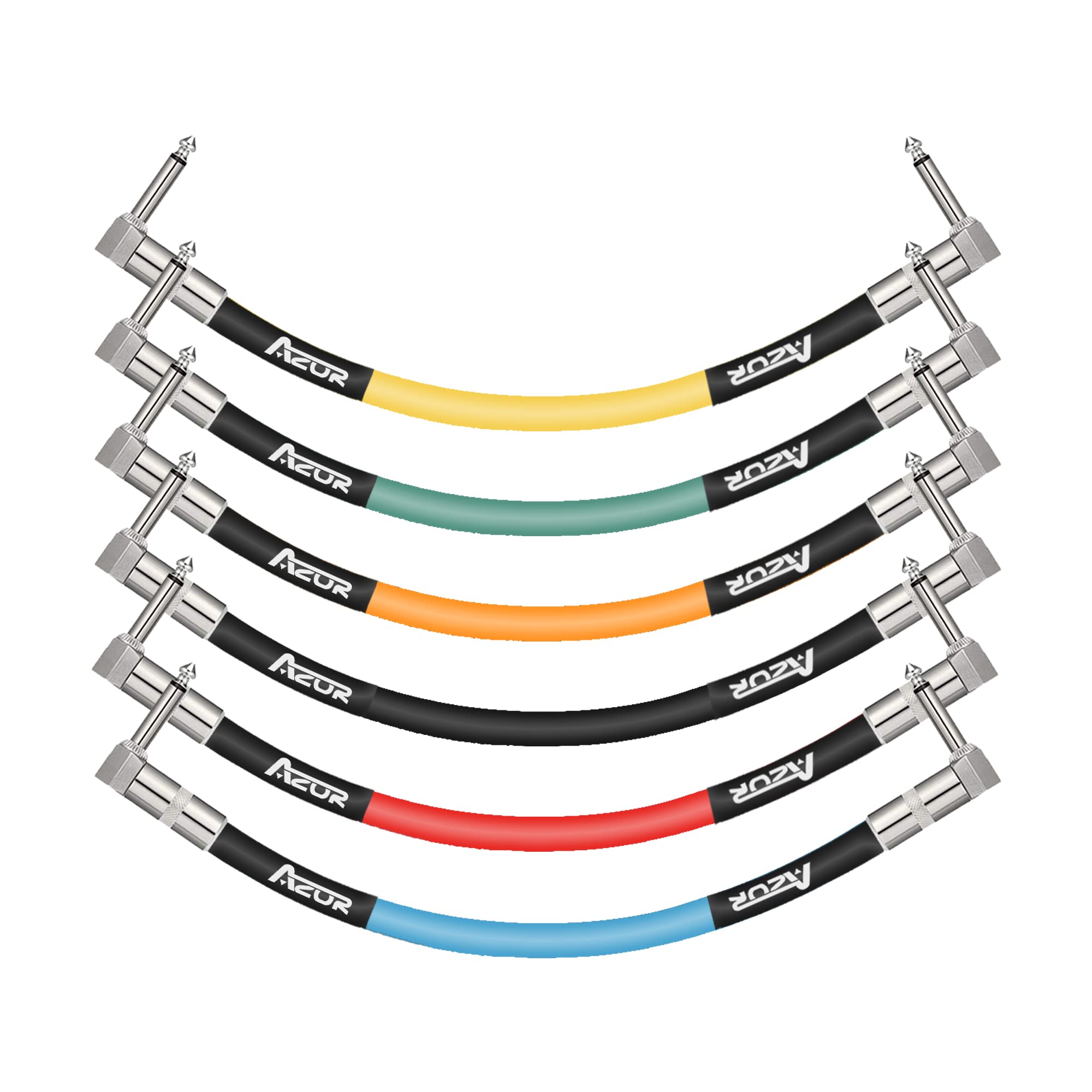 AZOR Guitar Patch Cables Right Angle,12 cm Instrument Cables for Guitar Bass Effect Pedals 6 Pack (Multicolored)