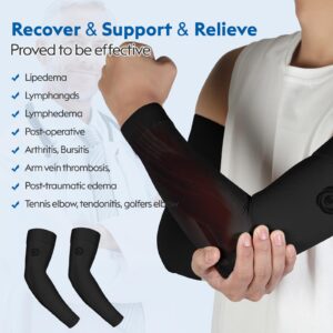 NURCOM® Medical Compression Arm Sleeve for Men Women, 2 Pack, 20-30mmHg with Silicone Band for Lymphedema, Lipedema, Pain Relief, Edema, Swelling, Post Surgery Recovery, Black M