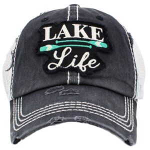 kbethos hats lake life women's vintage mesh baseball hat (black)