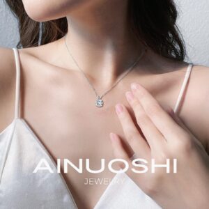 AINUOSHI Moissanite Necklaces for Women, Sterling Silver Necklace 1ct Round Diamond Pendant 18K White Gold Plated Jewelry Gifts for Women Mom Wife Girlfriend Mothers Day Christmas New Year Gifts