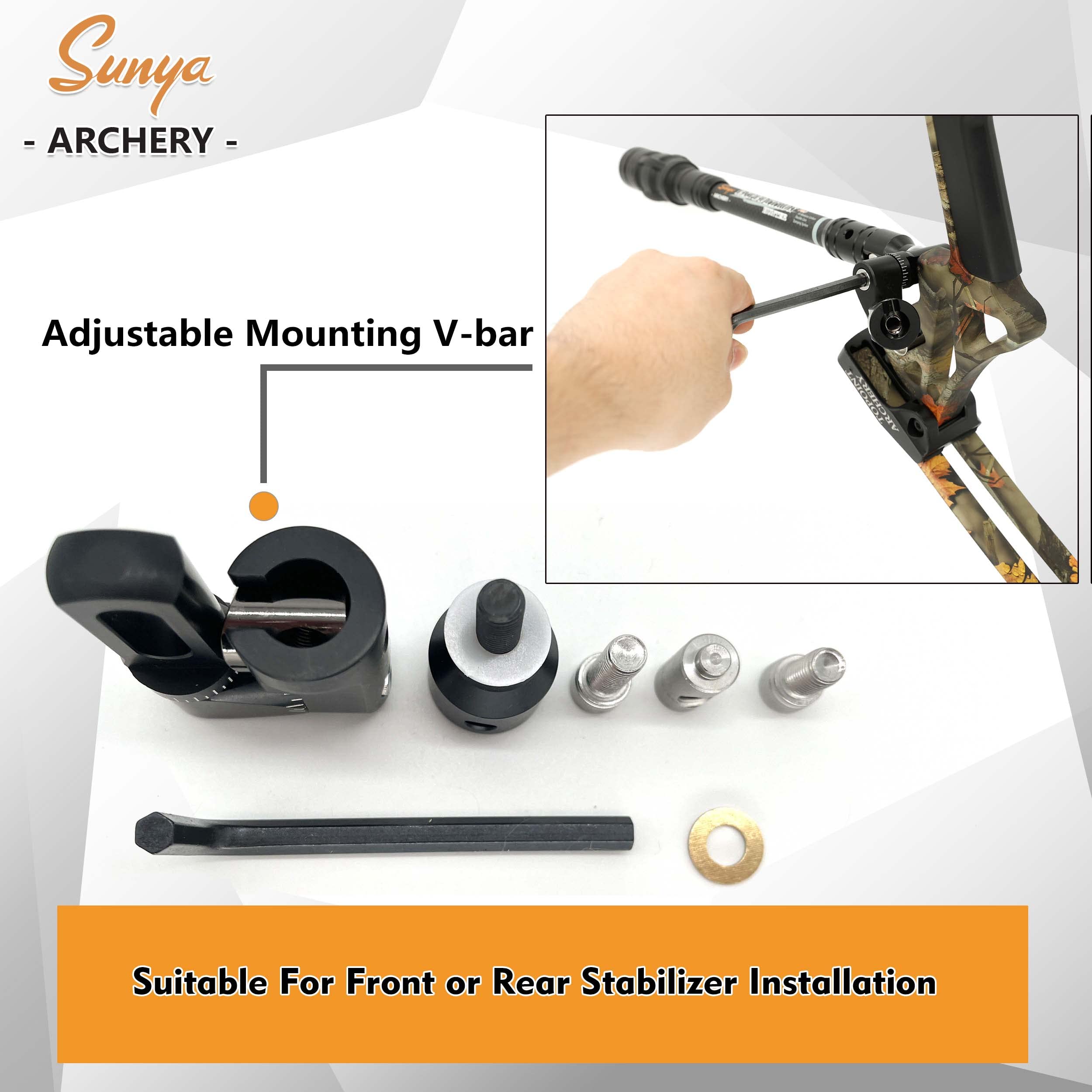 SUNYA Archery Compound Bow Stabilizer Quick Disconnect Mounting Adapter V-Bar Connect Kit for Front and Rear Bow Stabilizer Rod