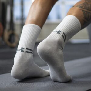 Under Armour Men's Essential Crew Socks, 6-Pairs, Khaki Gray/Khaki Gray/Deep Sea, Medium