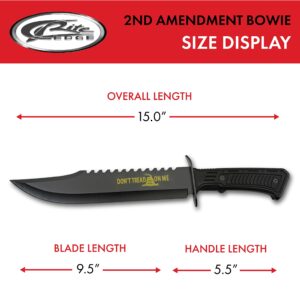 SZCO Supplies 15” Rattle Snake Rubberized Handle Sawback Bowie Blade Outdoor Survival Knife With Sheath, Black, 211559-YB