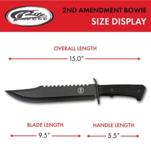 SZCO Supplies 15” 2nd Amendment Rubberized Handle Sawback Bowie Blade Outdoor Survival Knife With Sheath,Black,211559-SA