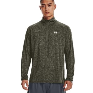 Under Armour Mens Tech 2.0 1/2 Zip-Up T-Shirt , (391) Marine OD Green / Black / White , Large