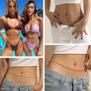 Honsny Waist Chain for Women, 14K Gold Beach Bikini Belly Chain Jewelry Waist Beads Body Chain, Summer Waist Body Chain Set for Teen Girls