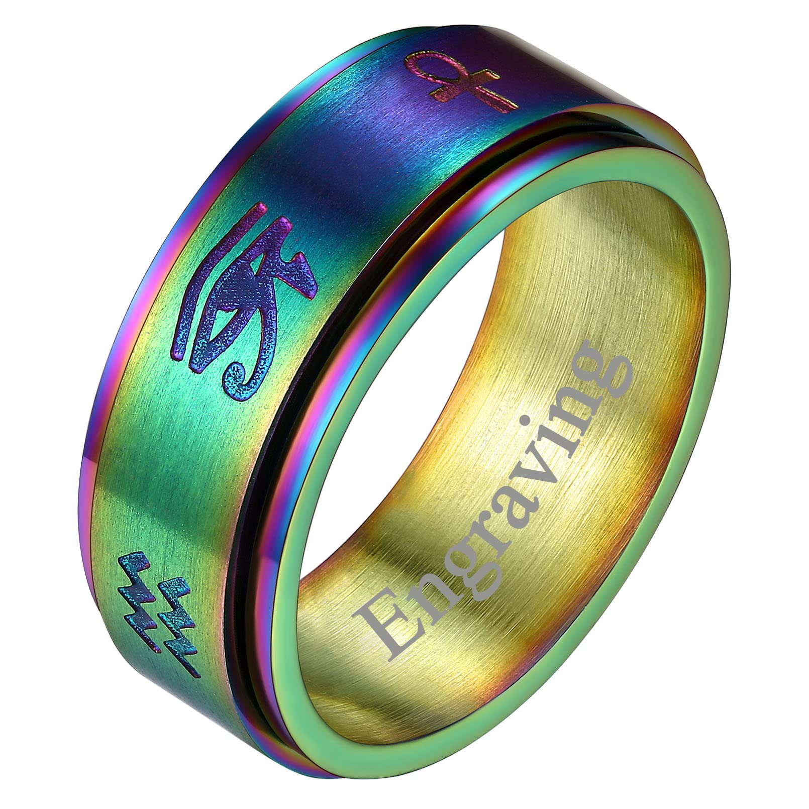 FaithHeart Customized Egyptian Ankh Cross Biker Rings for Large Women Size 14 Fidget Spinning Bands