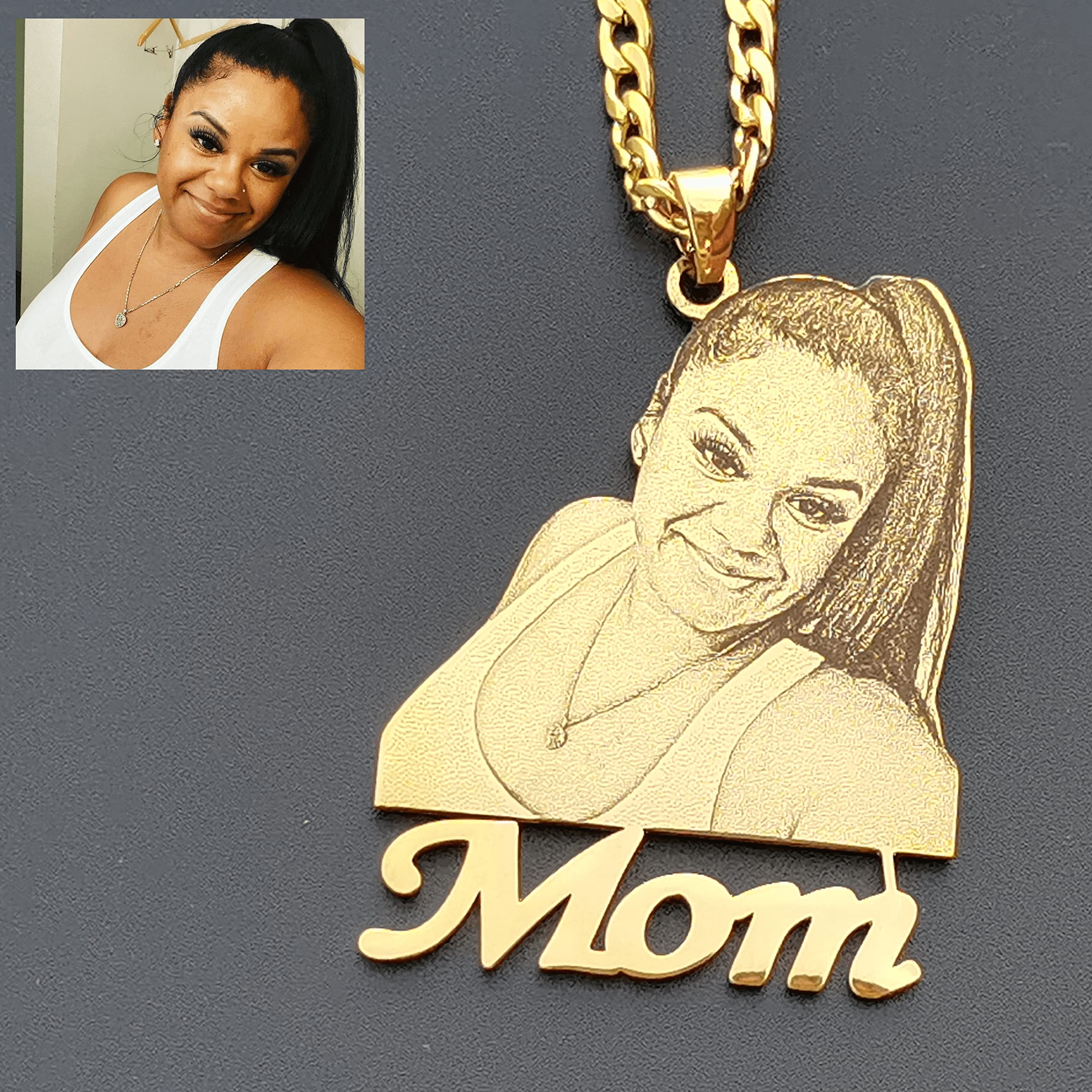 Pendantify Custom Photo Engraved Necklace Pendant Charm in Gold & Silver For Him & Her | Personalized Picture in a Pendant Necklace (Medium Size Pendant (2.5-3 inches), Gold)