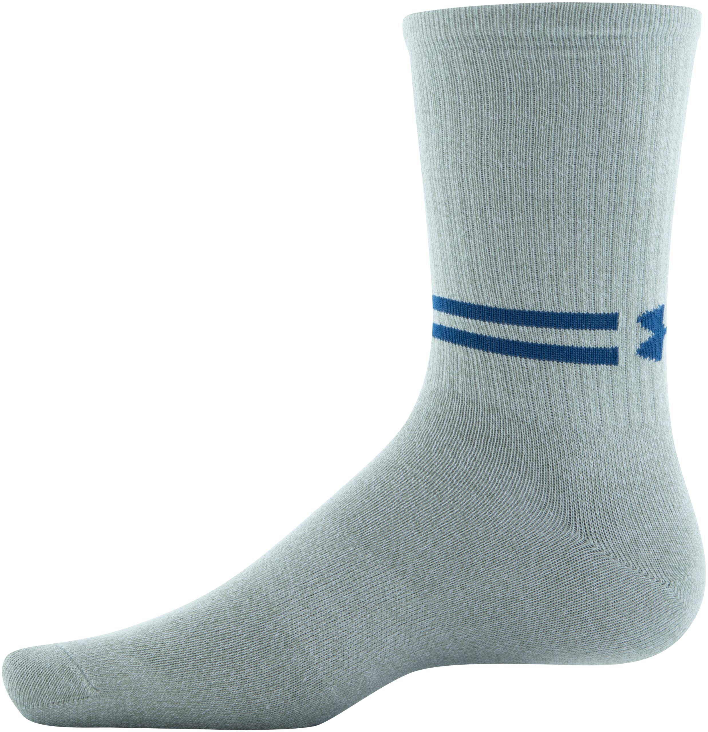 Under Armour Men's Essential Crew Socks, 6-Pairs, Khaki Gray/Khaki Gray/Deep Sea, Medium