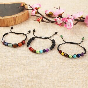 Bonnerish 3Pcs Chakra Bracelets for Women, 8mm Lava Rock 7 Chakras Crystal Bracelet, Healing Natural Stones Beaded Bracelet Yoga beads Bracelets